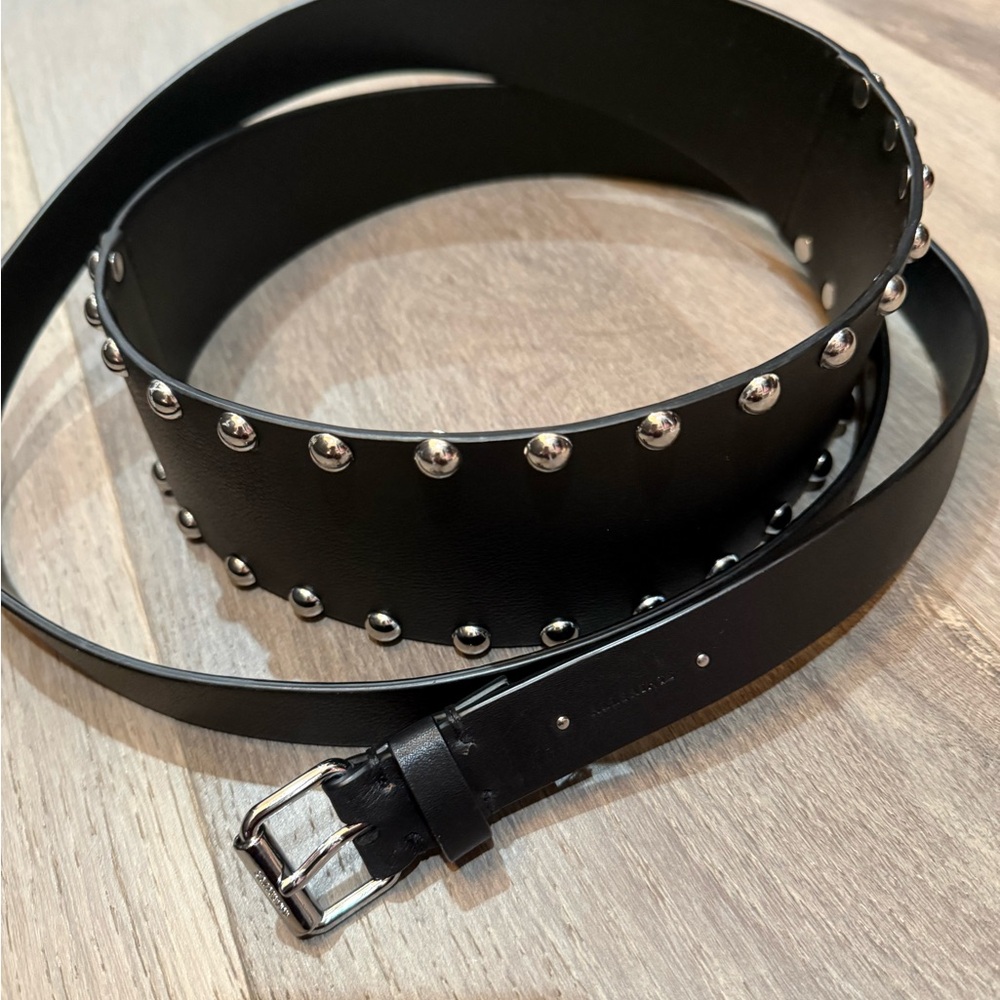 AllSaints Black Leather Studded Belt with Silver Accents - Picture 4 of 6